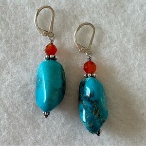 Sundance Sterling Silver Turquoise Carnelian Drop Earrings NEW